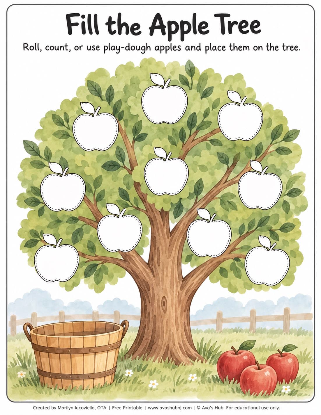 Fill the Apple Tree – Free Fall Counting & Fine Motor Printable | Ages 2–6