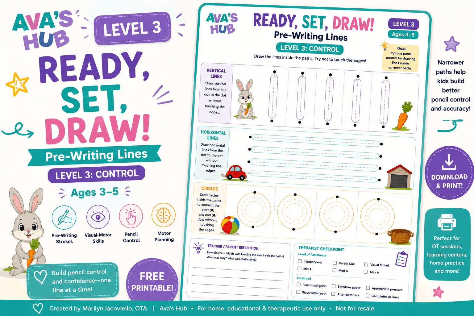 Free Pre-Writing Pencil Control Printable – Level 3 | Visual-Motor Practice Ages 3–5