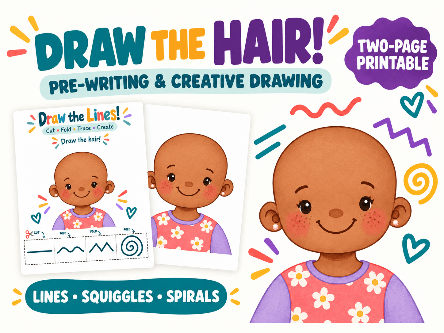Draw the Hair Pre-Writing Printable | Ava’s Hub