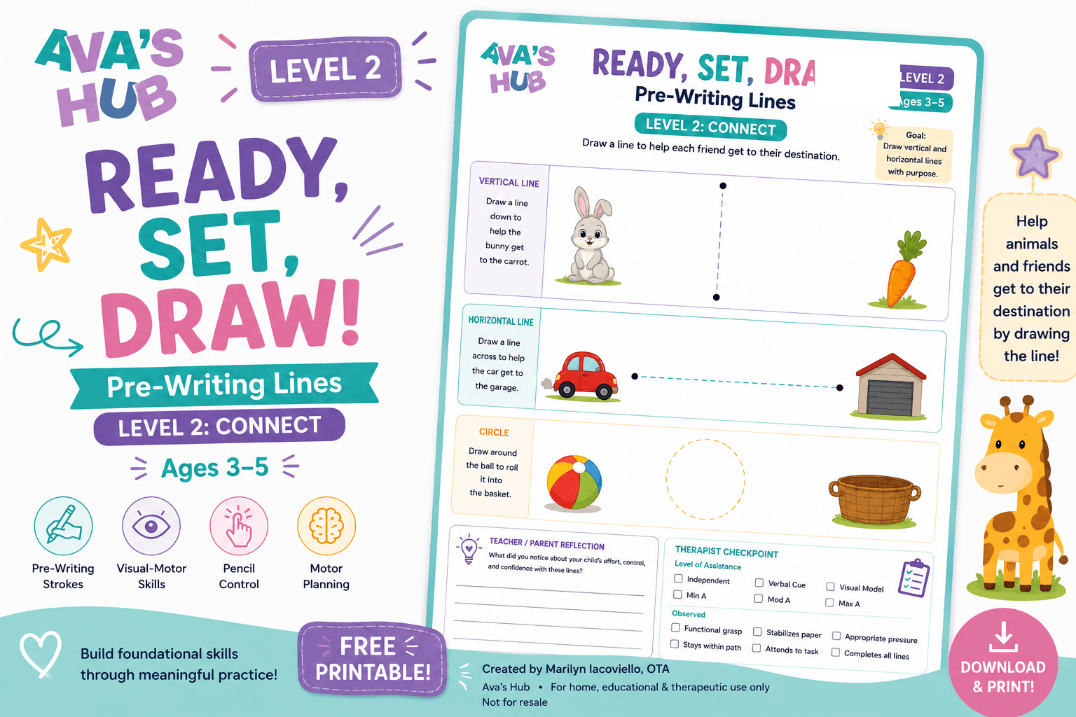 Free Pre-Writing Lines Printable for Preschool – Level 2 Connect | Ages 3–5